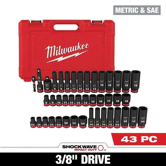 Milwaukee SHOCKWAVE 3/8 in. Drive SAE and Metric 6 Point Impact Socket Set (43-Piece)