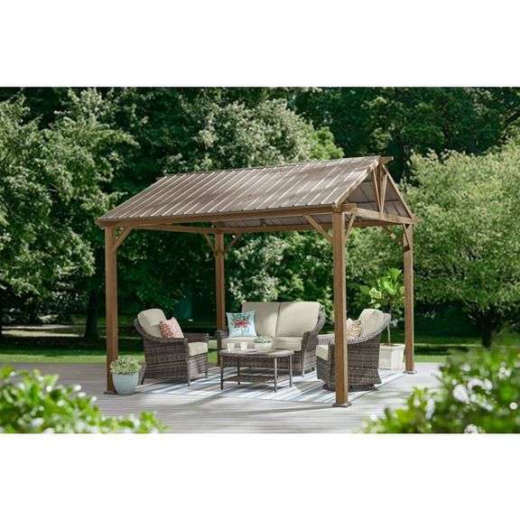 Hampton Bay Providence Place 11 ft. W x 10 ft. D Brown Hard Top Gazebo
