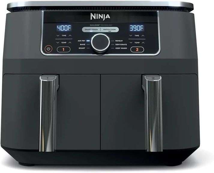 Ninja AD150 Foodi 8 Quart 6-in-1 DualZone 2-Basket Air Fryer with 2 Independent Frying Baskets, Match Cook & Smart Finish to Roast, Broil, Dehydrate &