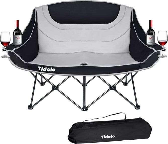 Double Camping Chairs, Oversized Loveseat Camping Chairs for Adults, Outdoor Folding Chairs Lawn Chairs Camping Couch with Cup Holder & Wine Glass Hol