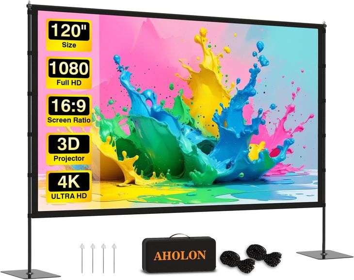 Outdoor Projector Screen with Stand - 120 inch Portable Projector ...