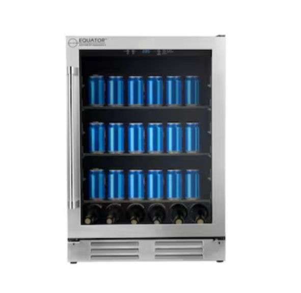 Equator Advanced Appliances 24-in W 108 -Can Capacity Stainless Steel Built-in/Freestanding Indoor Beverage Refrigerator with Glass Door