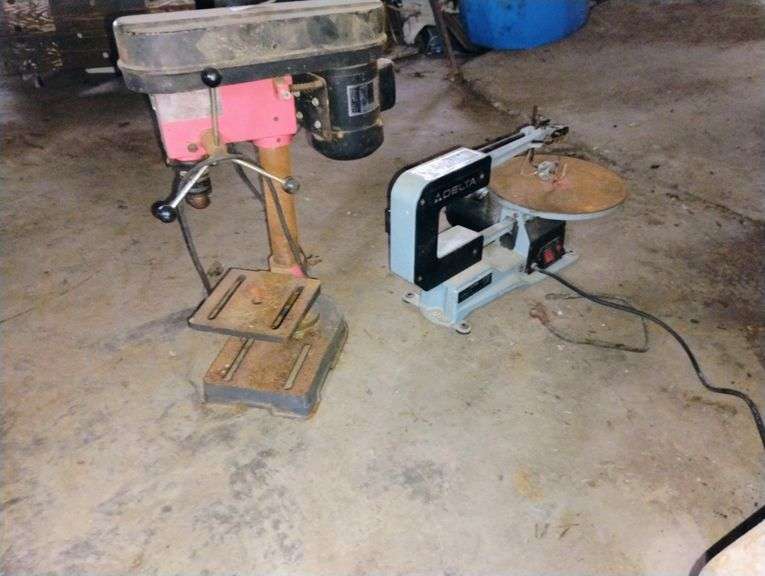 Delta scroll saw, drill press and work table