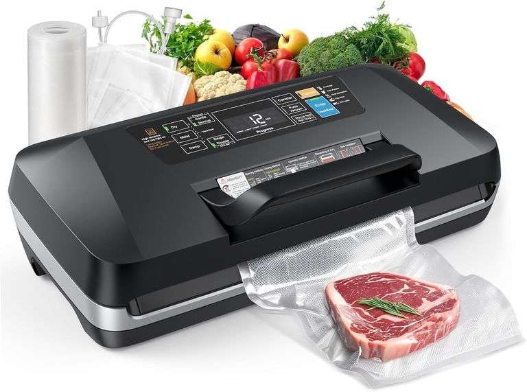 95kpa Vacuum Sealer Machine,Commercial Full Automatic Food Sealer,Powerful Sealing System with Double Heat Seal,Built-in Cutter&Bags Storage,1 Bag Rol