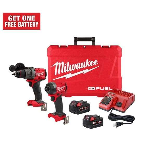 Milwaukee M18 FUEL 18V Lithium-Ion Brushless Cordless Hammer Drill and Impact Driver Combo Kit (2-Tool) with 2 Batteries