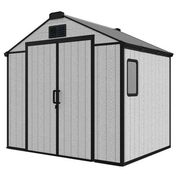 8 ft. W x 6 ft. D Outdoor Resin Plastic Storage Shed with Floor for Garden Patio Furniture and Tools, Gray (48 sq. Ft. )