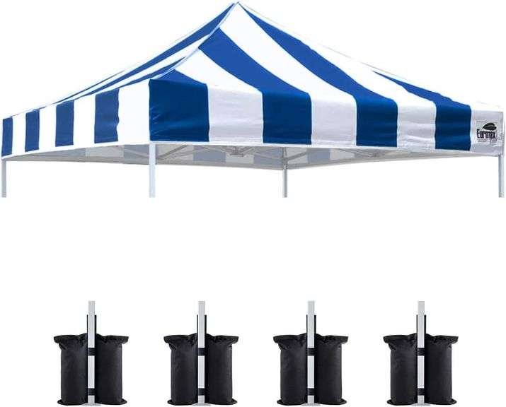 Eurmax USA Canopy Replacement Top Only,10x10 Pop Up Canopy Tent Top Cover,Choose 30 Colors,Bonus 4PC Pack Canopy Weight Bag(Stripe Blue)