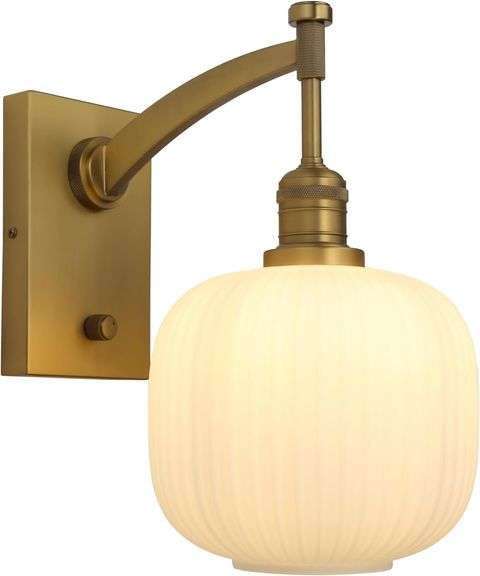 Pathson Milk White Glass Wall Sconce with Switch, Hardwired Bathroom Sconce Wall Vanity Light, Vintage Wall Lamp Fixture or Mirror Living Room Farmhou