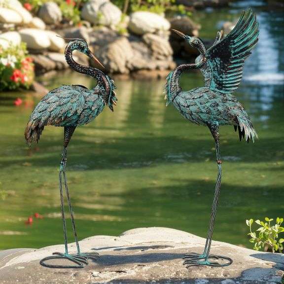 Garden Statues Large Metal Crane Sculptures, Outdoor Heron Metal Statue Yard Art for Garden Decor, Realistic Bird Art for Outdoor Decor, Standing Life