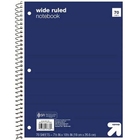Subject Wide Ruled Blue Notebook (48 ct.) Wide Ruled Blue 1 Subject Flexible Paperboard Cover Spiral ...