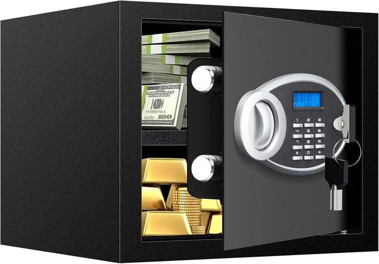 1.2 Cuft Fire proof Safe Box for Home, Small Fire Safes with Digital Keypad, Spare Keys and Removable Shelf, Security Home Safe Box for Money Firearms