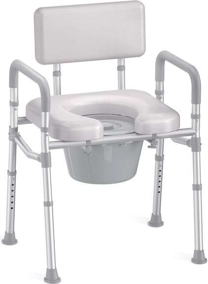 Bedside Commode with Padded Seat and Backrest, Aluminum Commode Toilet with Bucket, Easy Cleaning Portable Toilet for Adults and Seniors, 350 lb Capac