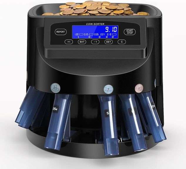 Electric Coin Counter & Sorter Machine – Counts 270 Coins/Min, Holds 500 Coins, With LCD Display & Wrapping Function