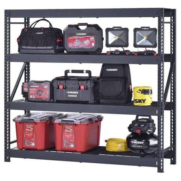 Husky 4-Shelf Metal Industrial Duty Freestanding Garage Storage Shelving Unit in Black (77 in. W x 72 in. H x 24 in. D)