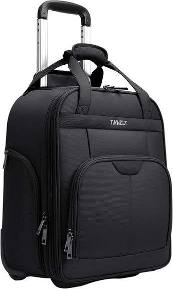 TIAWOLT Multi-Functional 16-Inch Underseat Carry on Luggage with Wheels Softside Lightweight Compact Travel Business Suitcase Bag for Pilots and Crew,