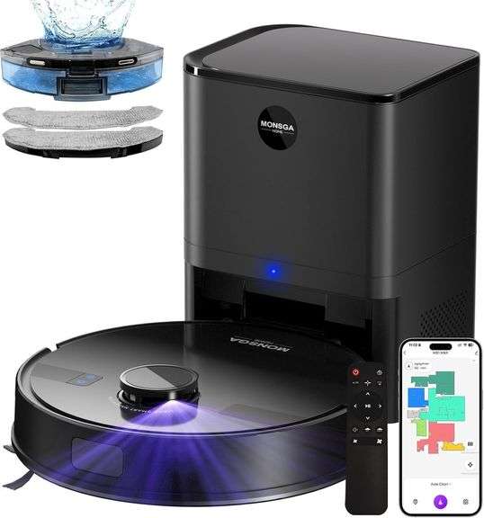 MONSGA Robot Vacuum and Mop Combo, 5000Pa Robotic Vacuum with 3.5L Self Emptying Station, Lidar Navigation Robot Vacuum Cleaner, 180mins Runtime, APP/