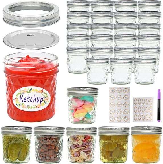 6 oz Mason Jars with Lids, Small Glass Jars, Canning Jars for Bathroom and Kitchen, Holds Seasonings, Jam,Sauces, DIY Spice Jars, Gifts for Friends, P