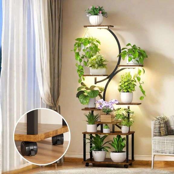 Plant Stand Indoor with Grow Lights and Four Wheels for Portability, 8 Tiered Indoor Plant Shelf, 62" Tall Plant Stand for Indoor Plants Multiple, Met