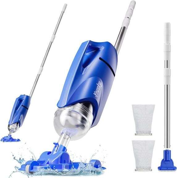 2025 Upgraded Handheld Pool Vacuum Cleaner for Above Ground & Inground Pools - Cordless Pool Cleaner w/18.5GPM Suction, Telescoping Pole(20-69in), 2 B