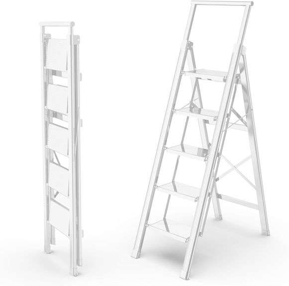 5 Step Telescopic handrail Trellis Ladder White