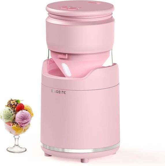 BRIOBITE Rechargeable Ice Cream Maker Machine Compact for Homemade Gelato, Sorbet & Frozen Yogurt, Stylish Pink Design, Perfect for 1-2 Servings,Best