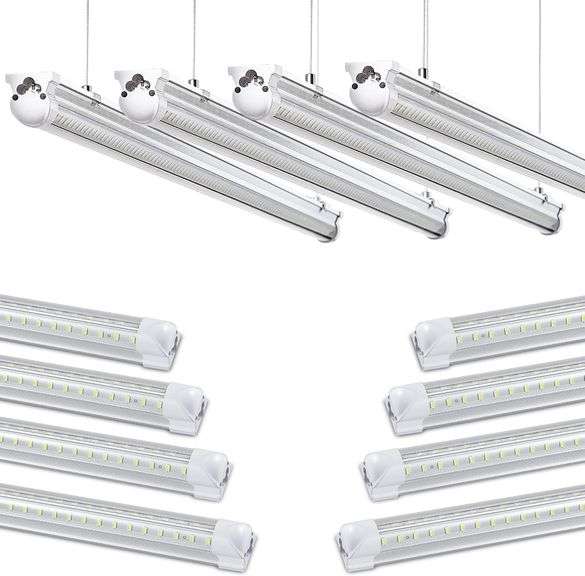 8Pack 8FT LED Shop Light Garage Light,100W 5000K Daylight Color 15500LM Super Bright,Hanging or Surface Mount,Plug and Play,Linkable T8 LED Tube Light