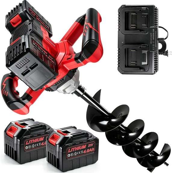 Electric Auger Post Hole Digger with 6 Inch Earth Auger Bit, 21V 4.0Ah ...