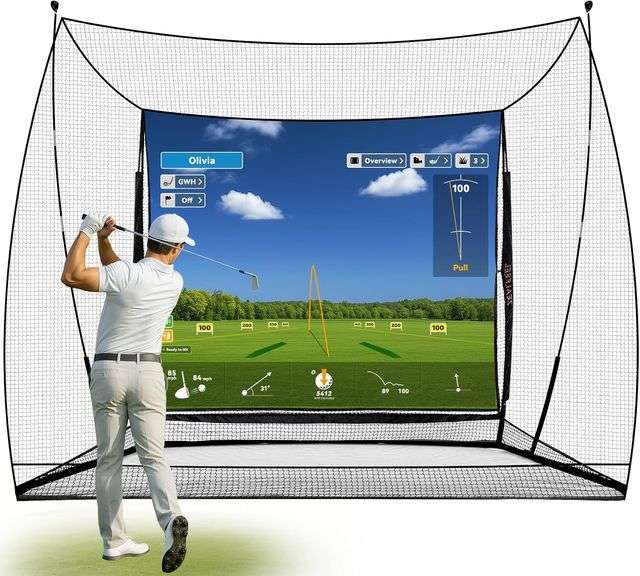 Golf Simulator Cage with Side Barriers&Impact Screen 10x8 FT Golf Net ...