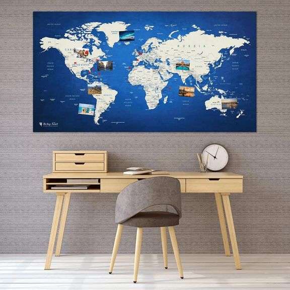 World Map XXL 51 x 28 inches, Fleece Wall Hanging as Travel Pin Board ...