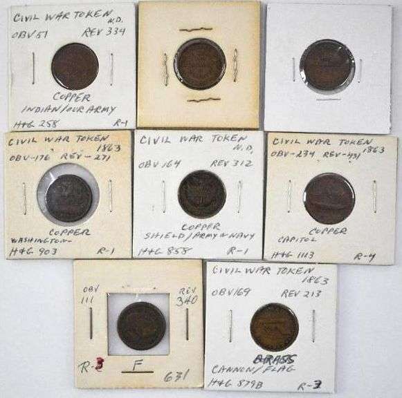 Group of (8) Civil War Tokens Matthew Bullock Auctioneers
