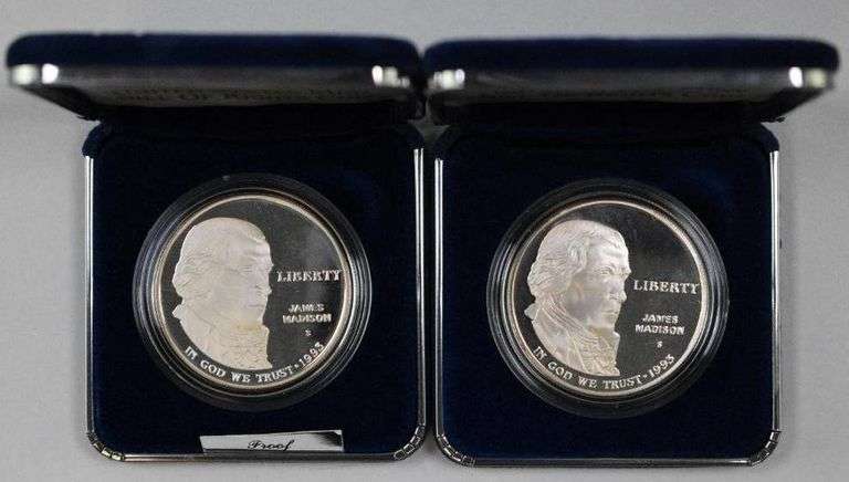 Vill R Proof Group of (2) 1993 Bill of Rights Commemorative Proof Silver Dollars ...