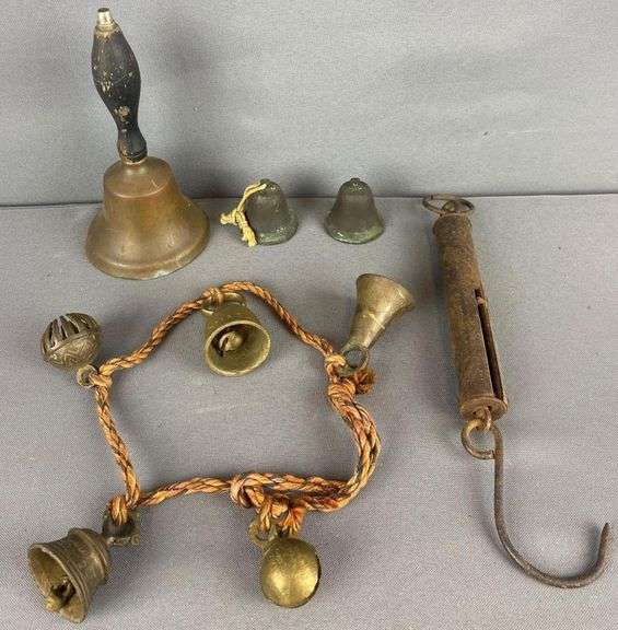 9 piece group brass bells, scale - Matthew Bullock Auctioneers