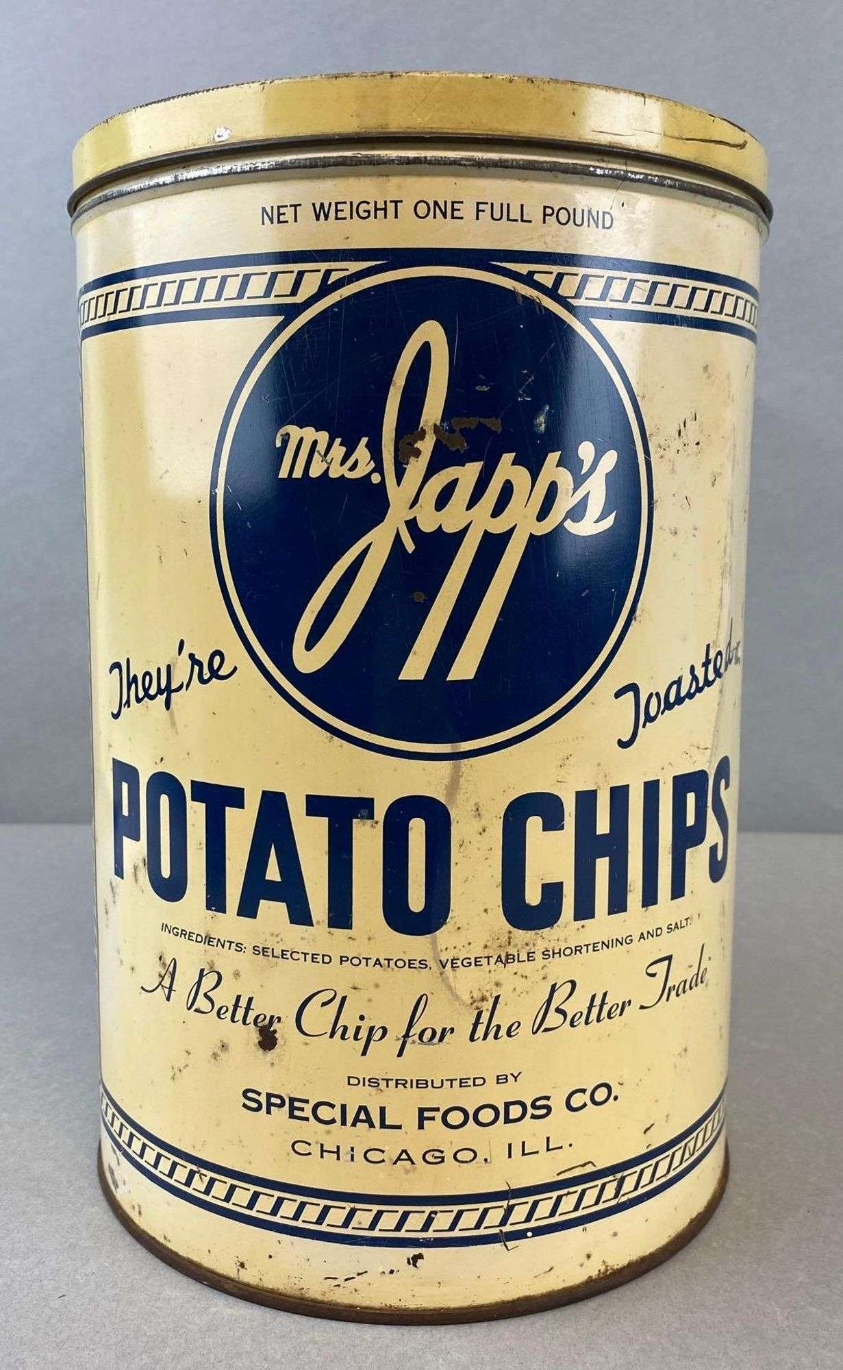 WW2 Era Mrs. Japps Potato Chips Advertising Tin - Matthew Bullock