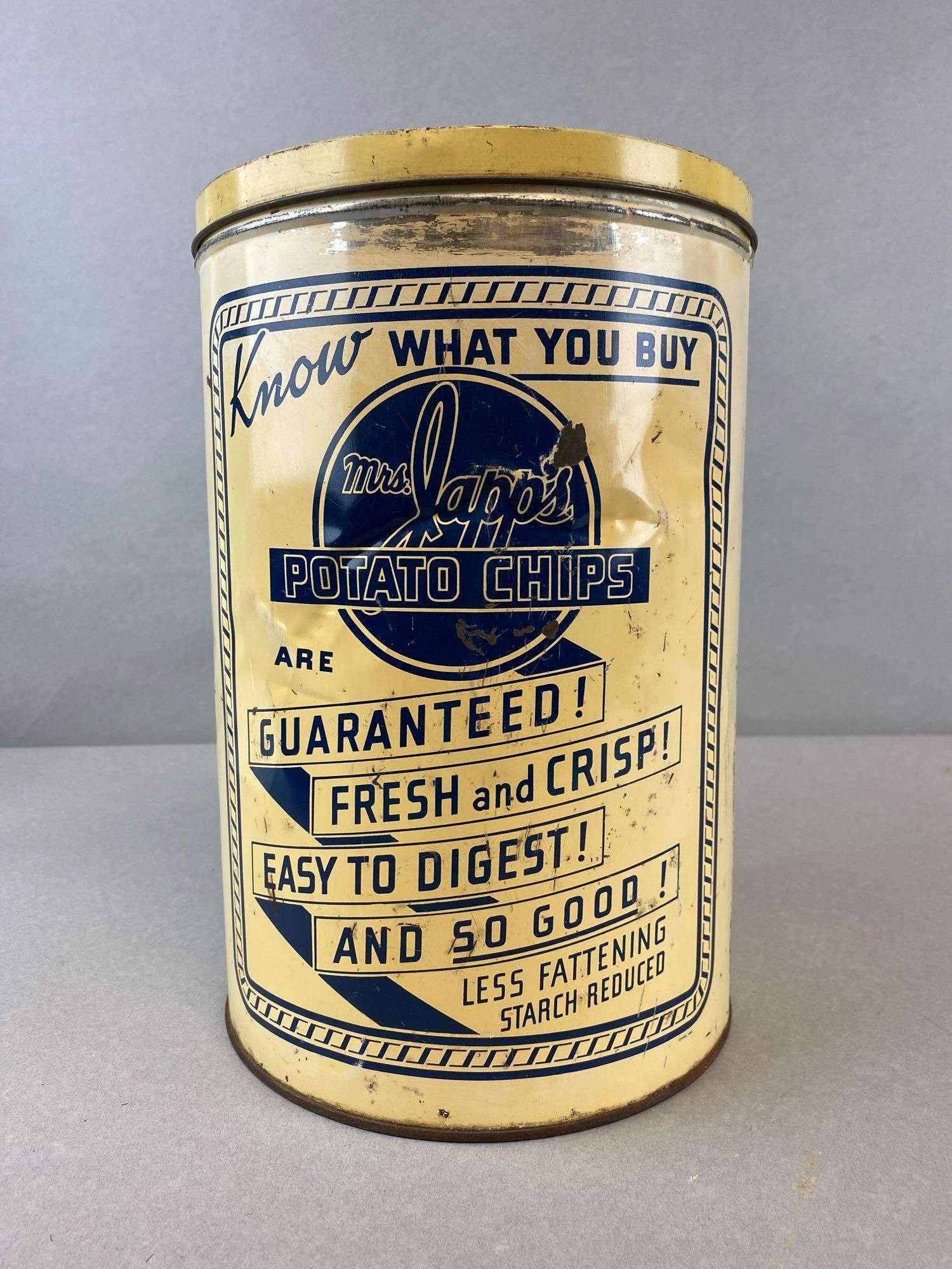 WW2 Era Mrs. Japps Potato Chips Advertising Tin - Matthew Bullock 