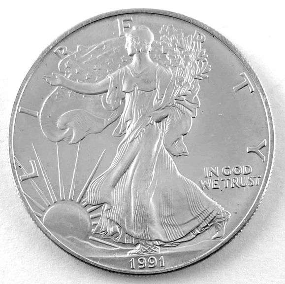 1991 US Mint American Silver Eagle 1 oz .999 fine silver round ...