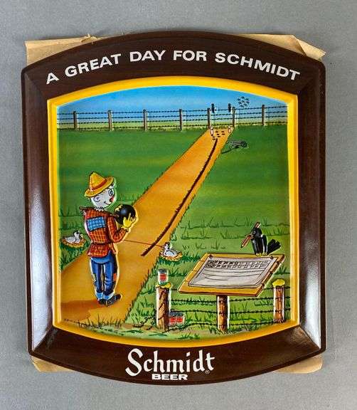 NOS Schmidt Beer Vacuum Formed Scarecrow Bowling Advertising Sign