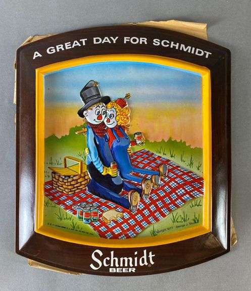 NOS Schmidt Beer Vacuum Formed Scarecrow Picnic Advertising Sign