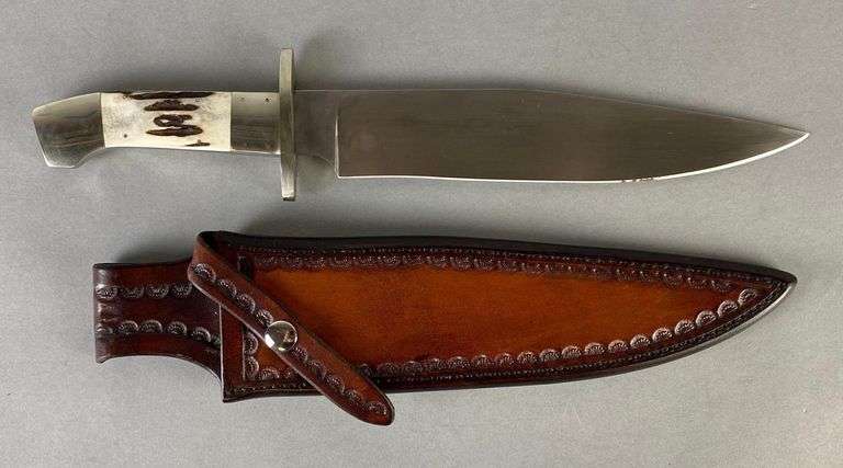 Gary Biggers Oilsteel Forged Stag Handled with Hand-Tooled Sheath