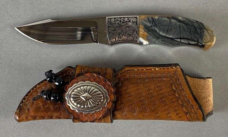 Pat Holder Dholder Clip Point Hunter Arizona Knife with Leather Sheath