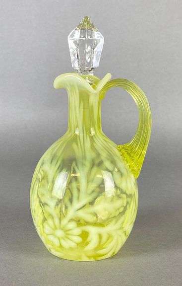 Fenton Daisy and Fern Motif Vaseline Glass Cruet