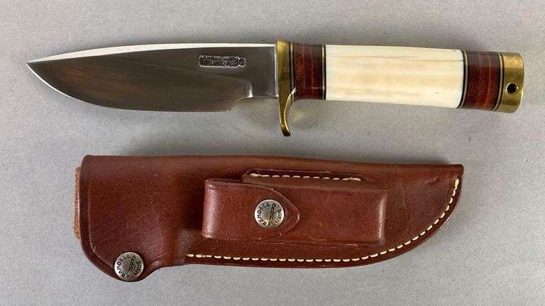 Randall Made Model 25 Bone and Leather Handled Knife with Leather Sheath