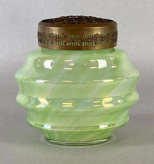 Loetz Iridescent Green Swirl Glass Pique-Fleurs Vase