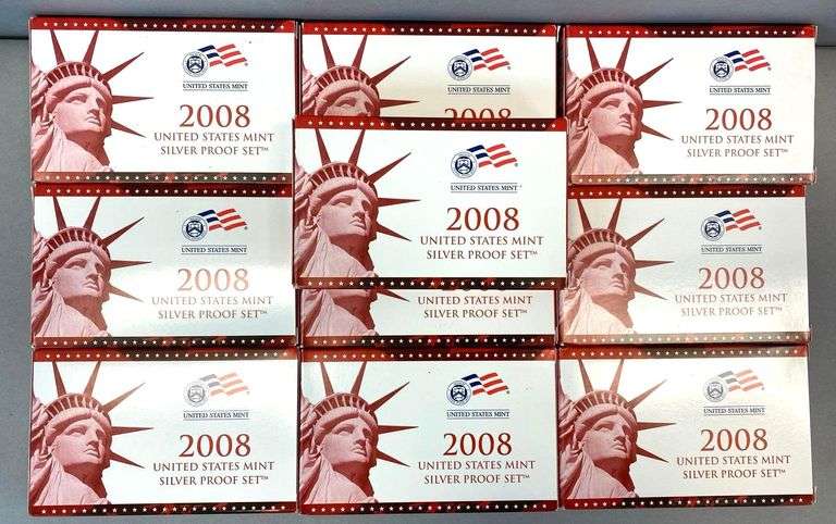 Group of 10 2008 US Mint Silver Proof Set