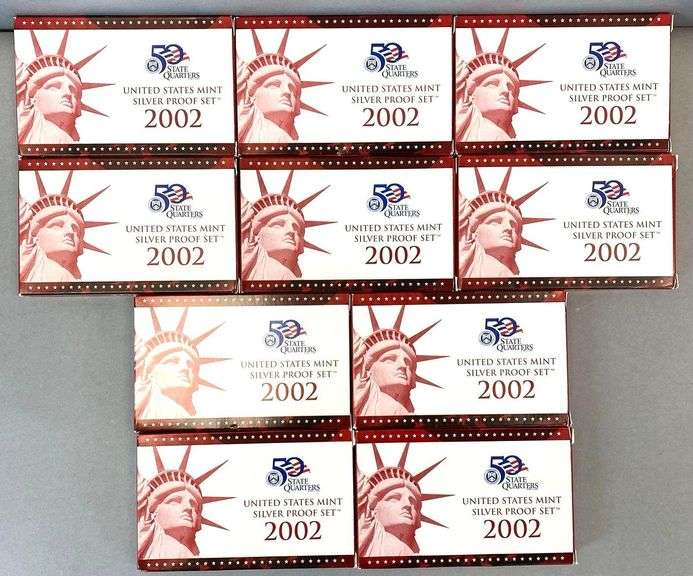 Group of 10 2002 US Mint Silver Proof Set