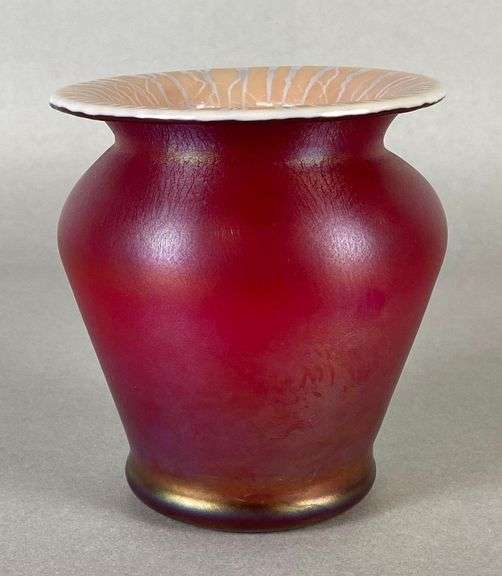 LCT Tiffany Red Favrile Iridescent Stretch Glass Vase
