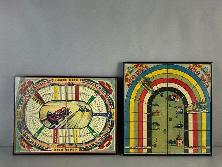 Group of 4 Framed Vintage Racing Board Game Boards and Box Art ...