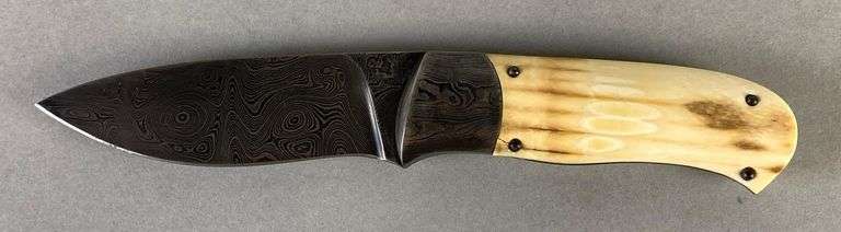 JF Ence Damascus Steel Knife with Bone Handle