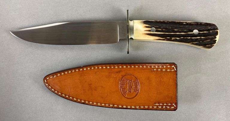 Fisk M.S. Stag Handled Bowie Knife with Leather Sheath