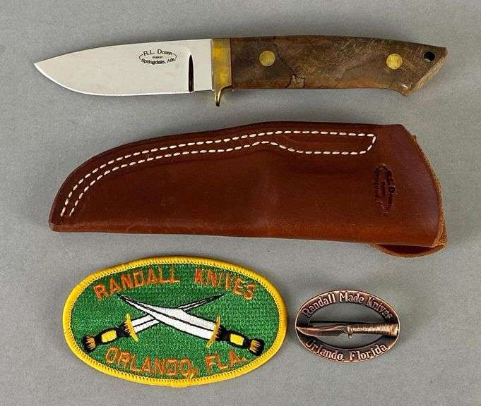 2009 RL Dozier Hunting Knife with Stamped Leather Sheath and More