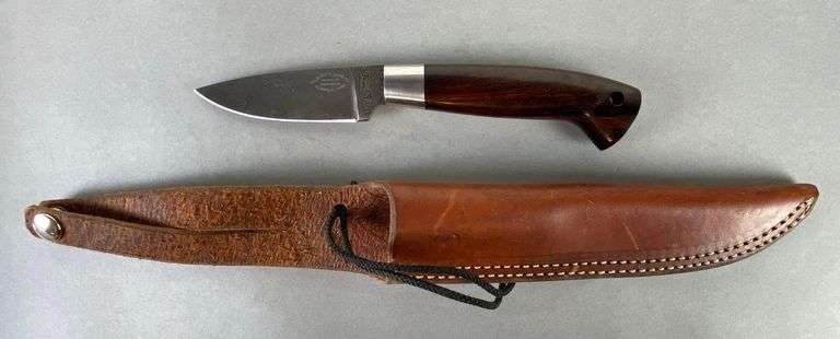Pack River Co. Damascus Hunting Knife with Leather Sheath